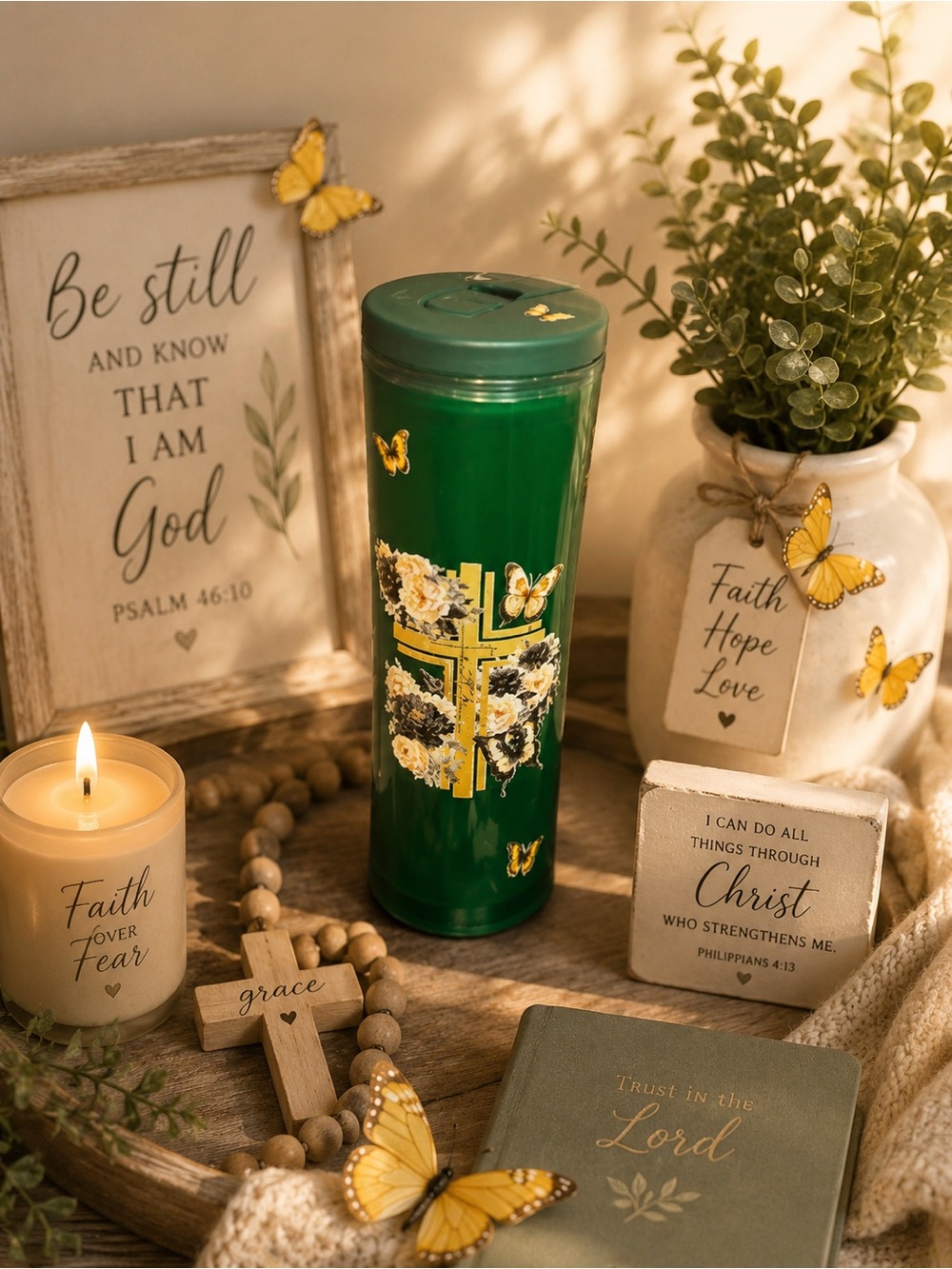 GraceFlow™ | Faith Over Fear Bubble Flow Glitter Flip Tumbler
